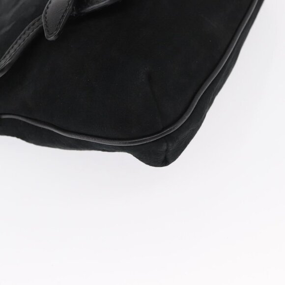 Authentic Salvatore Ferragamo Gancini Shoulder Bag Suede Leather Black Gold - Picture 2 of 16